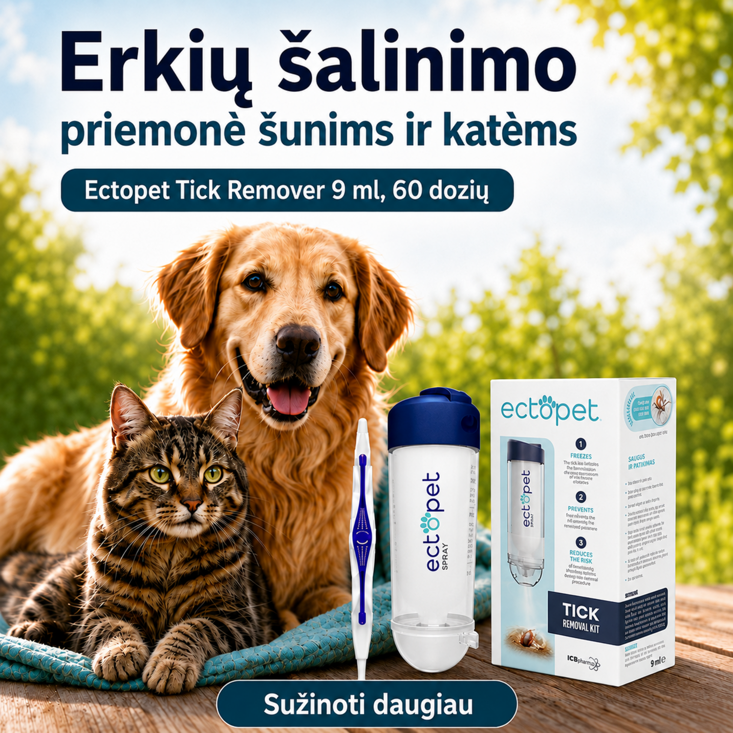 Erkių šalinimo priemonė gyvūnams 9ml, 60 dozių